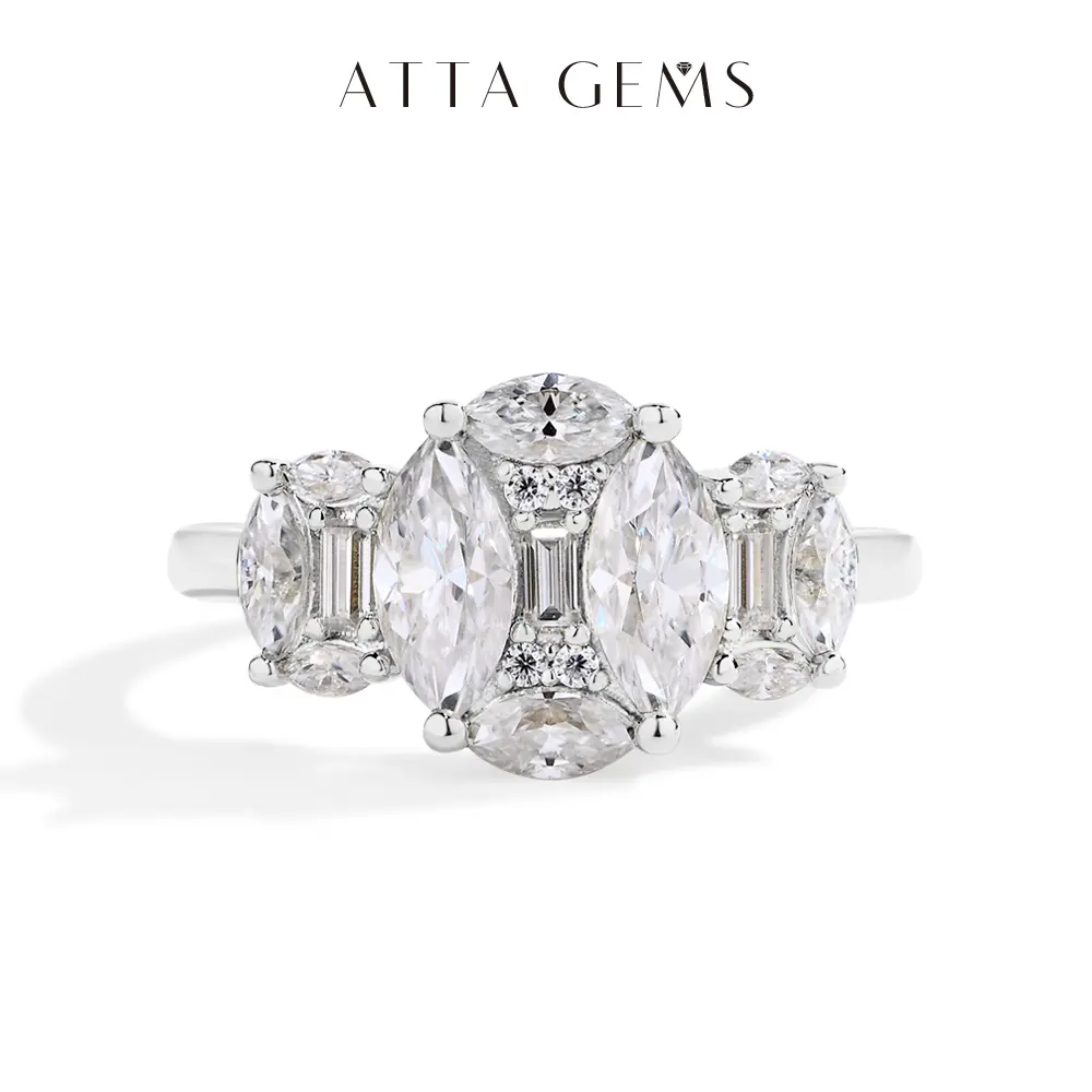Female Adults' Elegant Artificial Gemstone Ring - Marquise Cut Synthetic Moissanite Solitaire, Glamorous Fine Jewelry Wedding Band Gift