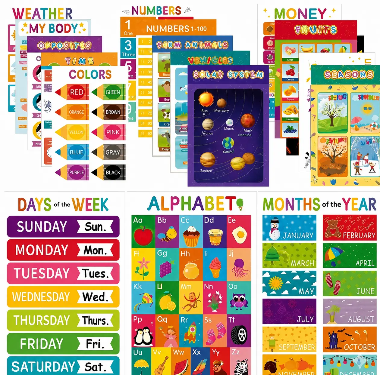 16 Counts Educational Posters for Children Classroom and Teacher Decor for Kids, Perfect for All Ages, Ideal for Elementary and Boho-Themed Rooms and Classrooms