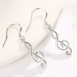Silver Plated Music Note Dangle Earrings for Women, Minimalist Trendy Drop Earrings, Cute Fashion Jewelry