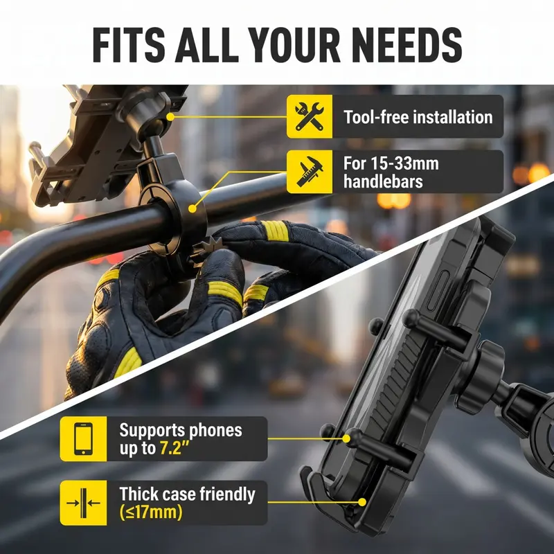 8-Claw Anti-Shake Motorcycle Phone Mount, 360° Rotatable Shockproof Bike Phone Holder, Stable Phone Mount Clip Screw Adjustable Version Universal Cell Phone Cradle Clamp for Bicycle Scooter ATV 0.6-1.3" Handlebar, Fits for 4.7-7.2 Inch Smartphones 8-Claw Anti-Shake Motorcycle Phone Mount, 360° Rotatable Shockproof Bike Phone Holder, Stable Phone Mount Clip Screw Adjustable Version Universal Cell Phone Cradle Clamp for Bicycle Scooter ATV 0.6-1.3" Handlebar, Fits for 4.7-7.2 Inch Smartphones
