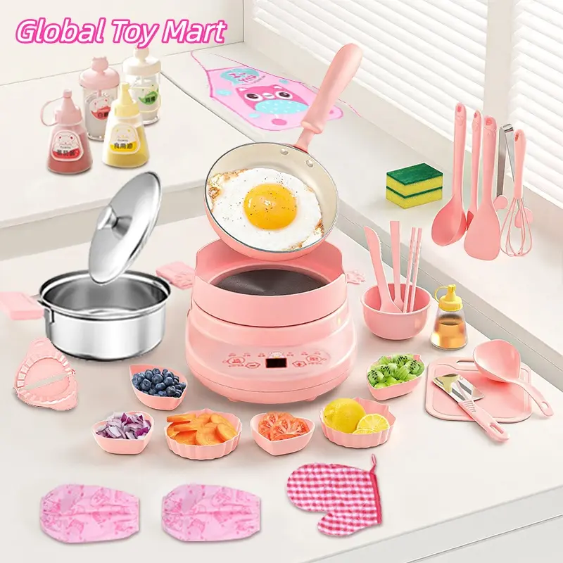 Children's Cooking Set - Safe Mini Kitchen with Induction Cooker, 14-Piece Dishware, Utensils, & Anti-Scald Rack for Toddlers, Montessori-Inspired Toy for Girls & Boys Ages 8-12