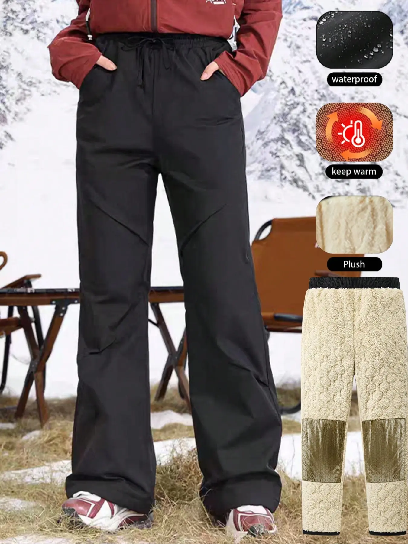 Women's Winter Ski Pants Waterproof Windproof Hiking Trousers with Fleece Lining and Graphene Heated Pad, Adjustable Waist and Cuffs Outdoor Pants Outdoor Wear