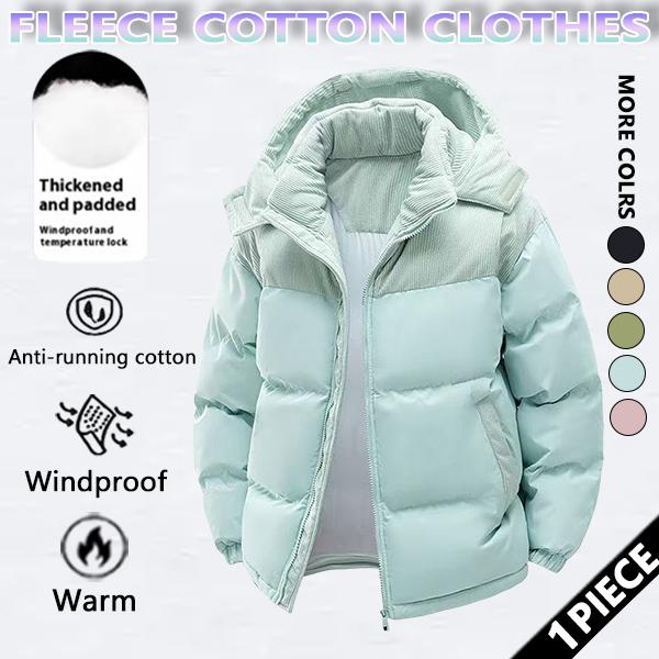 Winter hooded casual fleece-lined men's coat,removable hood,warm color-blocked cotton jacketcouples' style winter cotton coat, outerwear top.