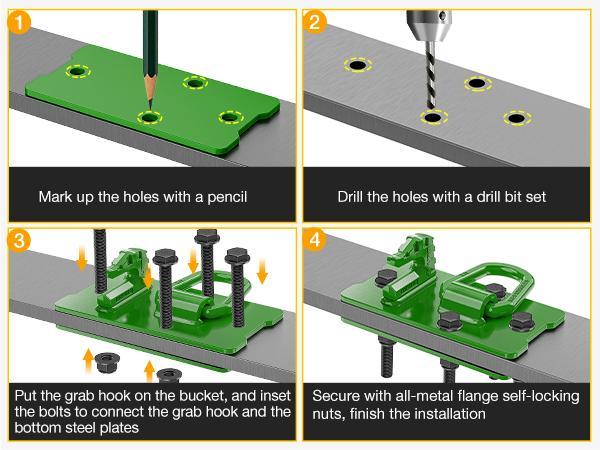 Nilight 2PCS Tractor Bucket Hooks with Tie Down Ring, Grade 70 Grade Forged Steel Bolt-On Grab Hook with Back Plates for Tractor Bucket RV UTV Truck MBS 15000 lbs, Green