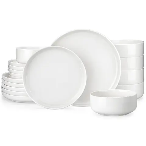 MALACASA LUNA Series Premium Porcelain Plates and Bowls Sets - 18/24-Piece Durable BPA-Free Ceramic Kitchen Tableware for 6, High-Temp Firing, Microwave-Safe for Family Gatherings