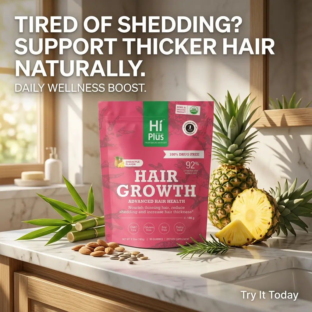 HiPlus Women’s Chewable Biotin Gummies - Colágeno, Zinc, Iron Fruit-Based Chewy Hair/Skin/Nails Supplements - Supports Natural Hair Health & Volume - Daily Optimum Dietary Edible Formula - 90 Pineapple Gummies (45 Day Supply), Colágeno Hair/Skin/Nails Sup