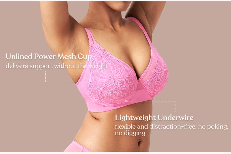 HSIA Serenata Floral Linear Plus Size Lace Sheer Mesh Full Coverage Adjustable Straps Unlined Underwire Bra