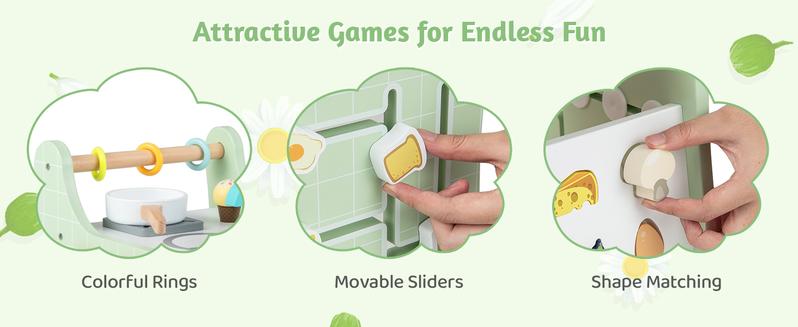 Costzon Montessori Educational Toy, Push and Pull Sit-to-Stand Learning Walker Activity Center, Wooden Baby Walker,Toddler Pretend Play Playset,Push Walker for Boys Girls