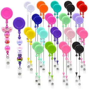 15pcs Colorful Beadable Badge Reels Making Kits - Beaded Blank Bars Bulk - Retractable Badge Reel with Belt Clip for ID Name DIY Gift Beadable Items for Nurses, Teachers, Students, Office, Workers
