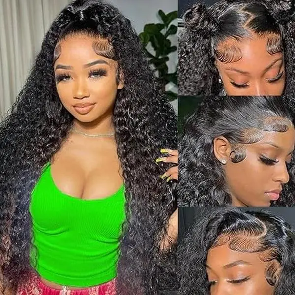 Anyweek Kinky Curly Wig Human Hair 13x6 HD Deep Wave Lace Frontal Curly Wigs Human Hair 200% Density Curly Lace Front Wig Pre Plcked Deep Wave Wigs with Baby Hair Natural Color
