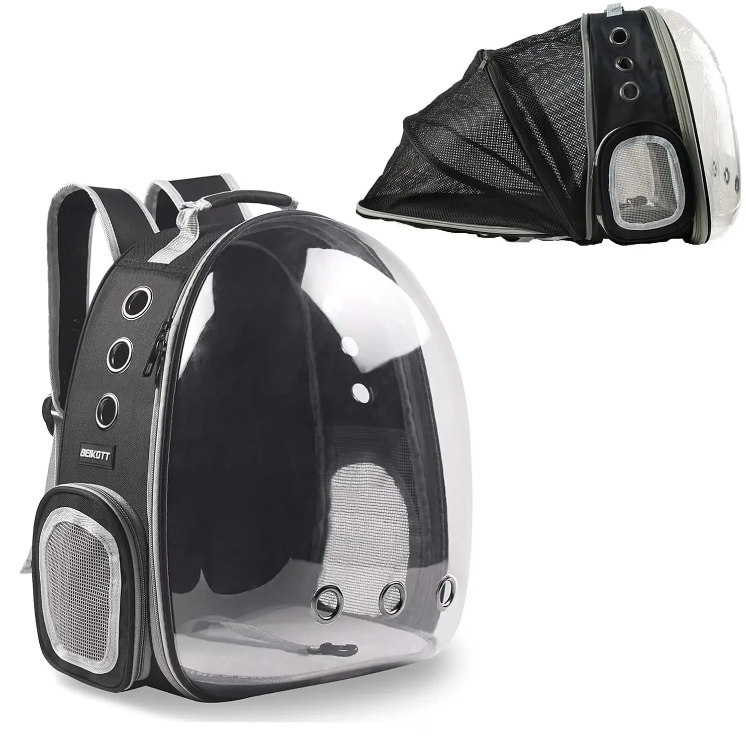 Back Extension Cat Backpack Animal Carrier - Transparent Space Capsule Bubble, Expandable Pet Carrier for Kittens & Small Dogs Up to 13 Lbs