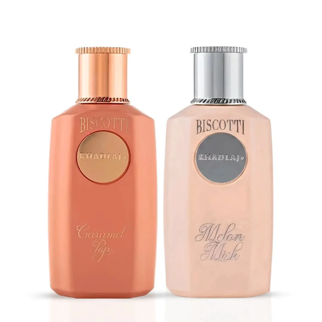 Biscotti Caramel & Biscotti Melon Misk Eau de Parfum Spray 100ml (3.4 oz) by Khadlaj (Bundle)
