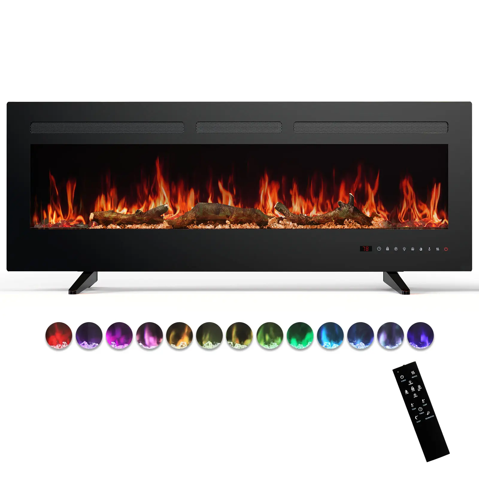 1500W Corded Plug Electric Fireplace Insert Home Heater - Wall-Mounted, Recessed, Freestanding Adjustable, with Remote Control, Touch Sensor, Flame Control, 12H Timer, Child Lock, Energy Efficient for Indoor Use