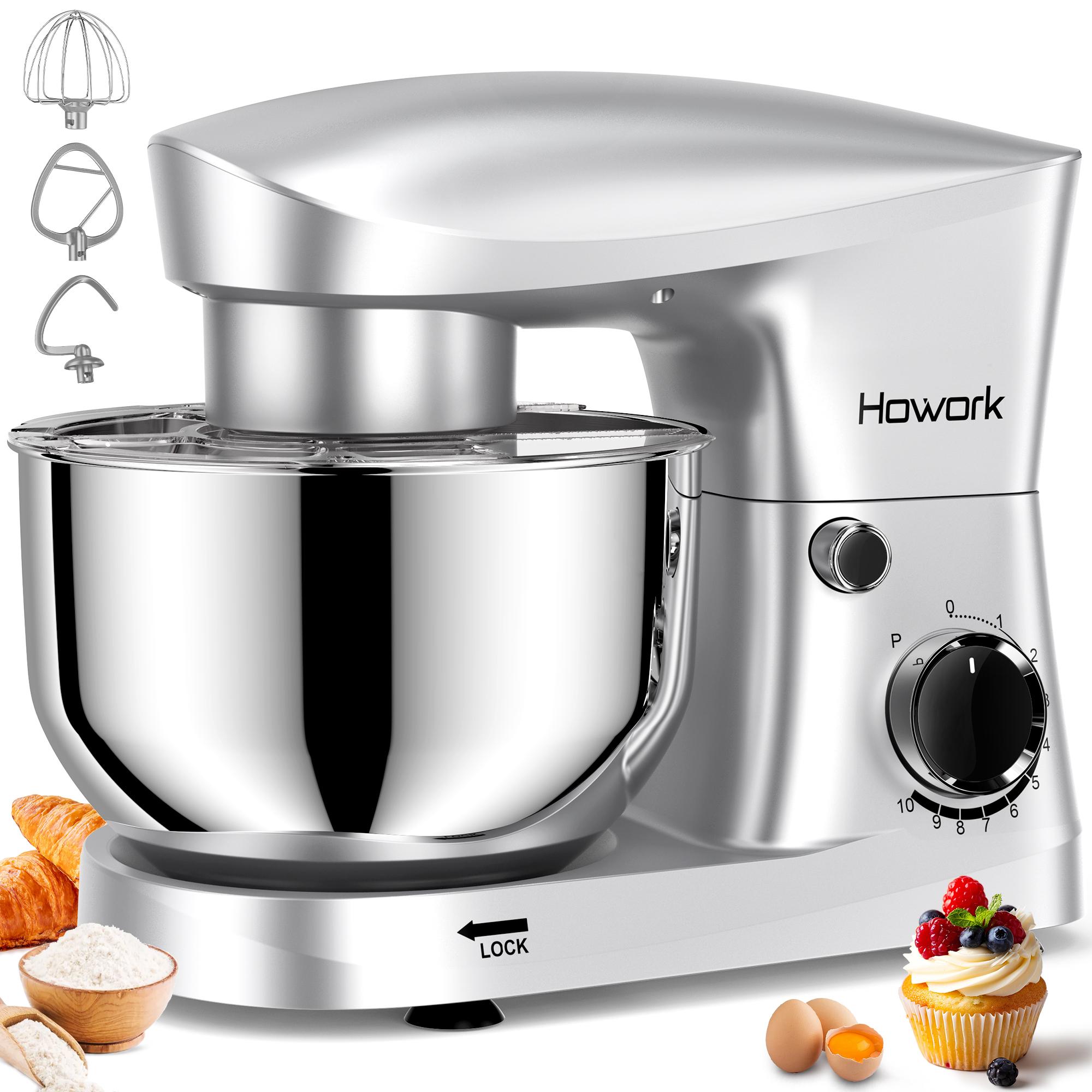 HOWORK  5QT 10-Speed Stand Mixer (350W) | Bowl with Pulse Button, Dishwasher-Safe Attachments | Perfect for Dough & Baking
