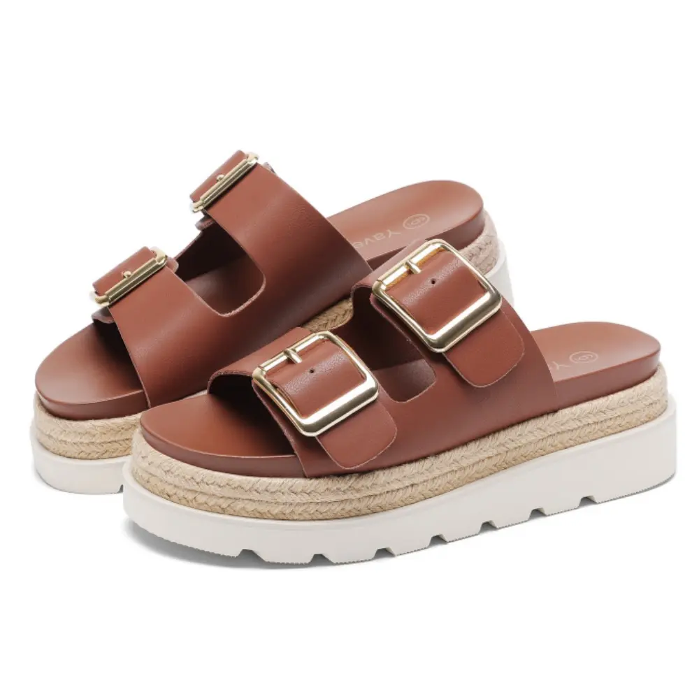 Women's Buckle-Strap Open Toe Platform Sandals - Adjustable Double-Strap Espadrille Footwear with Comfortable Non-Slip Outsole, Sporty Chic Shoe for Summer Vibes, Double Strap Sandals, Women's Sandals