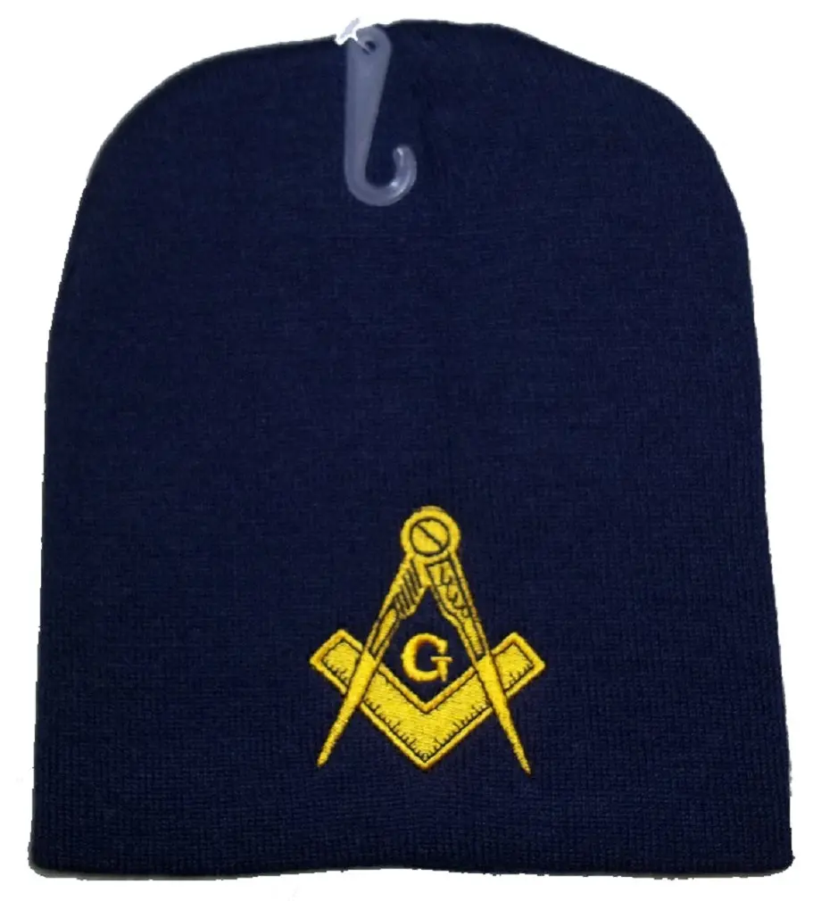CrazyCoolBuys 8" Navy Blue Freemason Masonic Embroidered Winter Beanie Skull Cap Toboggan Mason Hat