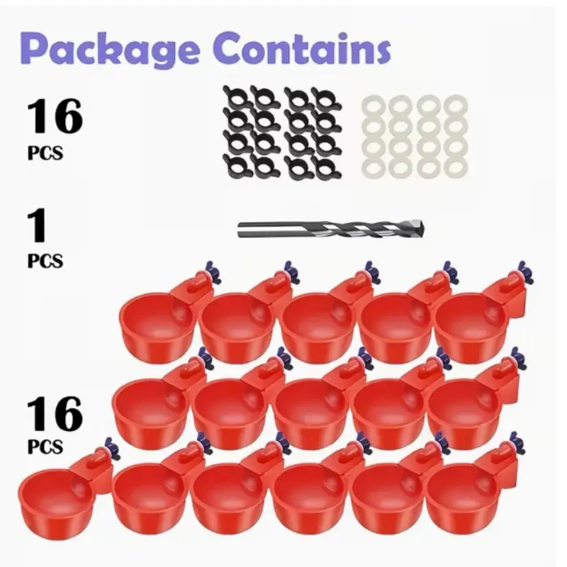 16-Piece Automatic Waterer Kit, Self-Filling Chicken Feeding Bowls with Drill Bit & Stand, Integrated Auto-Stop Duck & Bird Feeder, Durable PP Material Supplies