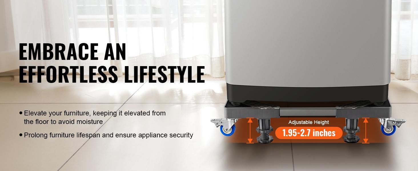 VEVOR Mini Fridge Stand, 400 lbs Load, 4 Strong Feet, 4 Locking Swivel Wheels, Washer and Dryer Pedestal, Multi-Functional Adjustable Base for Washing Machine, and Refrigerator, Universal Mobile Base