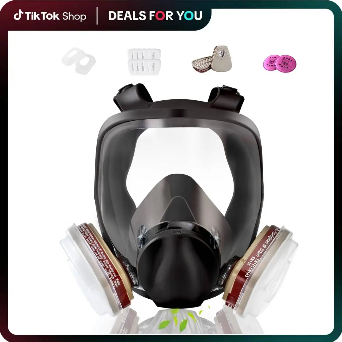 Eccosafe 6800 Full Face Respirator Mask - Protective Respirator with 6001 & 2097 Filters, Green Hardhat, Goggles, Reusable Washable Components for Professional Chemical Work