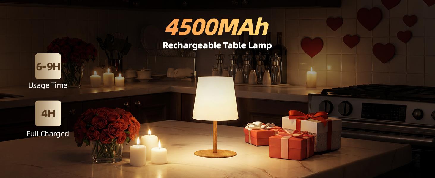 EZVALO Waterproof Shower Lamp, Cordless Table Lamp, 4500mAh Rechargeable Bathroom Lamp, 3 Color Temps Dimmable Touch Bedside Lamp, LED Night Light for Inside Shower Bathtub Patio Camping Bedroom Home Decor