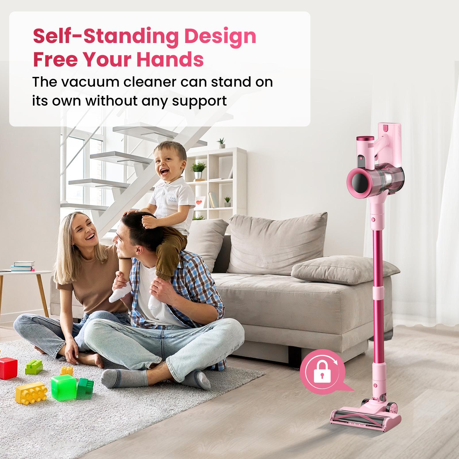 [FebFaves]S2 Cordless Vacuum, 50KPA Strong Suction & 55-Min Runtime, Anti-Tangle Rechargeable Stick Vacuum with Green LED for Easy Daily Cleaning , Lightweight 2-in-1 Handheld with Self-Standing Design for Floors, Carpets, Sofa, Tiles, Cars