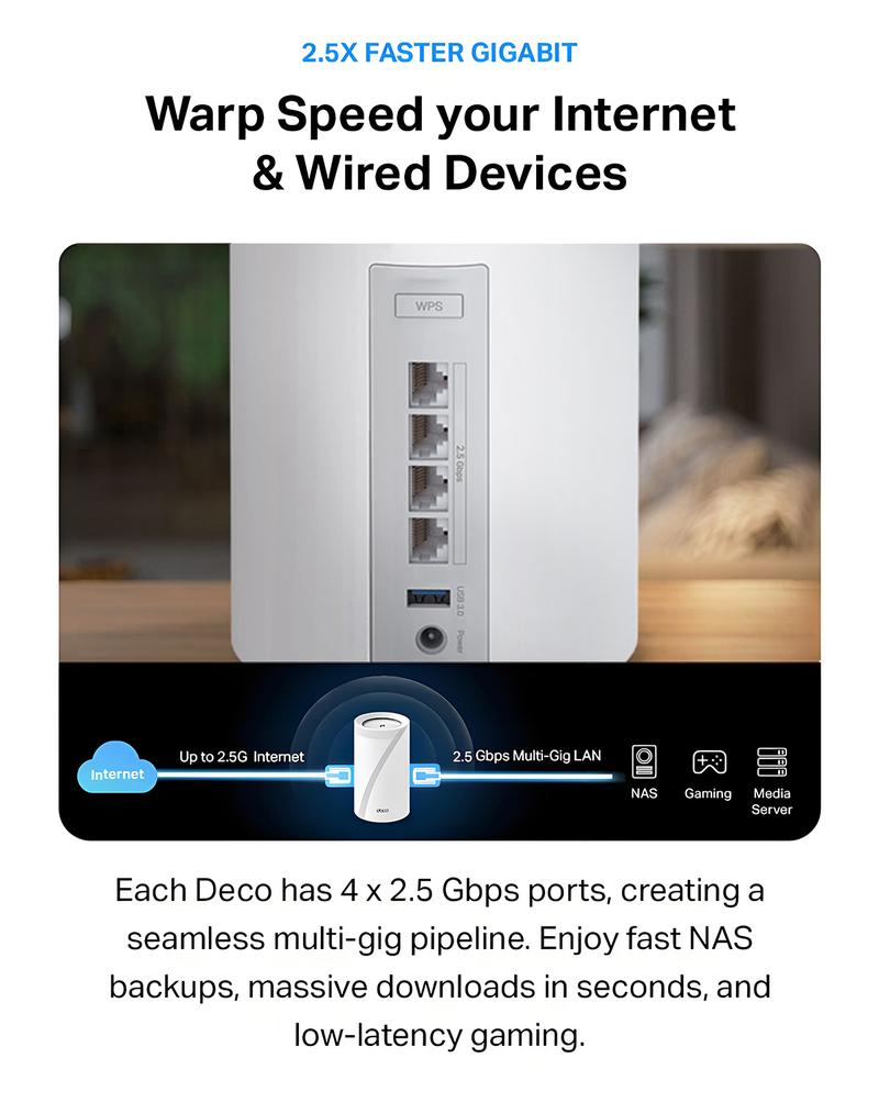 TP-Link Deco BE63(3-pack) Tri-Band WiFi 7 Mesh System (3-Pack) | BE10000 Speeds, 10G Ports, 7600 Sq.Ft Coverage, 200+ Devices, AI Roaming & VPN TP-Link Deco BE63(3-pack) Tri-Band WiFi 7 Mesh System (3-Pack) | BE10000 Speeds, 10G Ports, 7600 Sq.Ft Coverage, 200+ Devices, AI Roaming & VPN