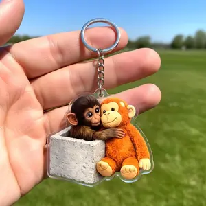 Punch Monkey Acrylic Keychain, Baby Monkey Punch Keychain, Punch Monkey Plush Keychain, Cute Monkey Hugging Plush, Team Punch Wooden Keychain