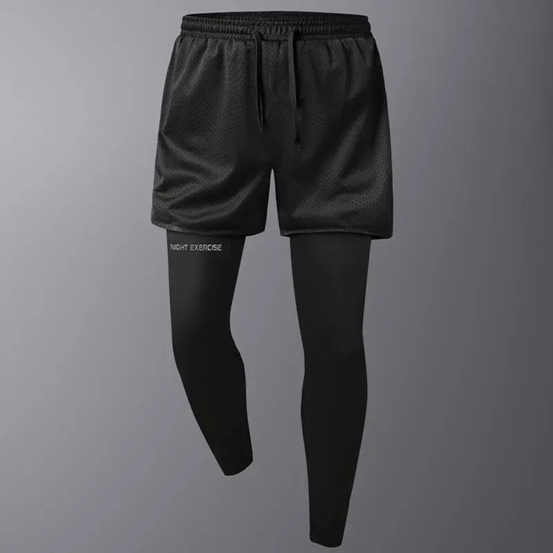 Men’s Summer Fitness Legging Shorts (Faux Two-Piece Design)