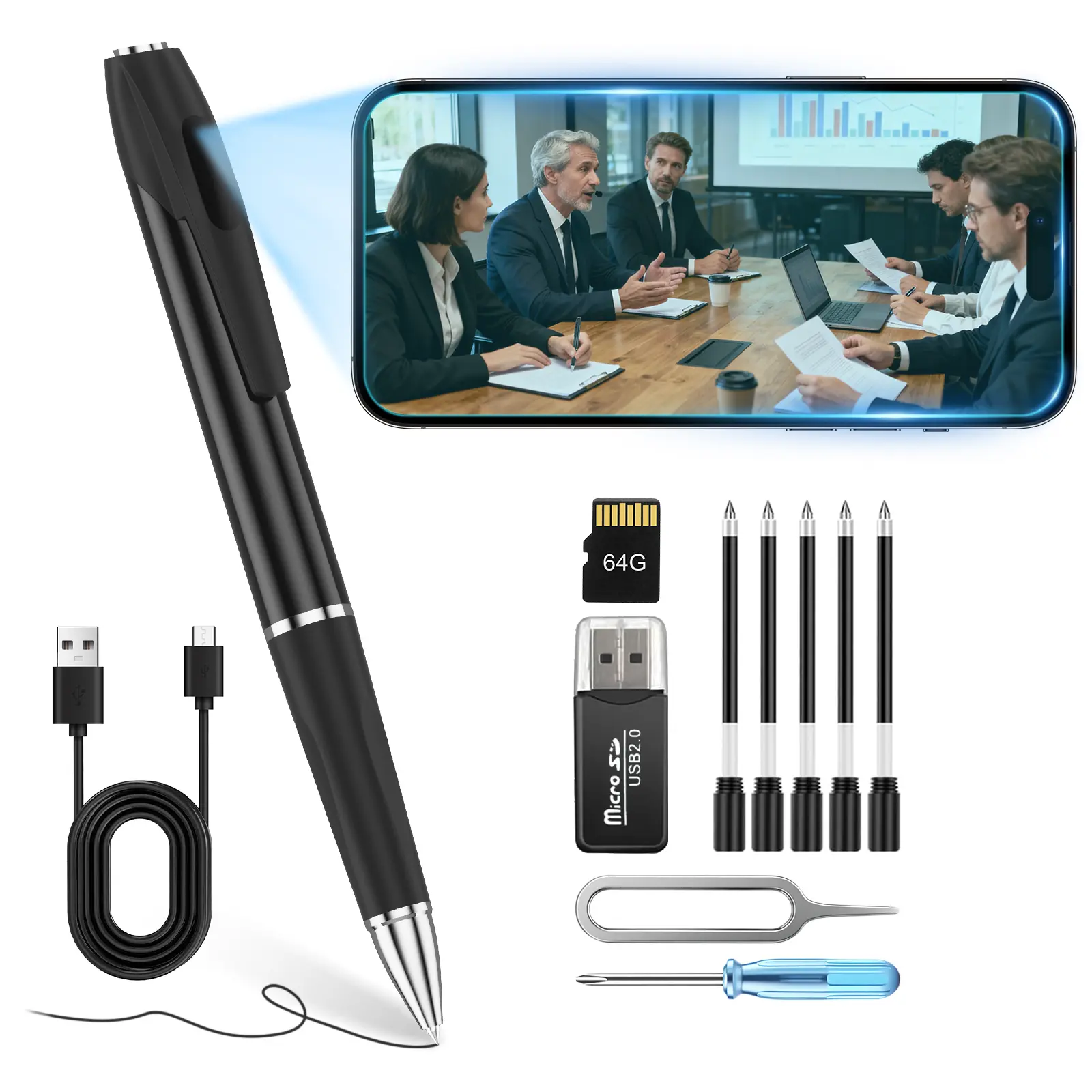1080P Mini Hidden Camera Pen Camera Portable Pen No-WiFi Security Camera for Home & Outdoor Monitoring Safety