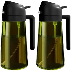 2 Pack 2-in-1 Olive Oil Sprayer & Dispenser Bottle, 16oz Dark Green Glass Oil Mister for Cooking, Air Fryer, BBQ, Salad & Kitchen Use