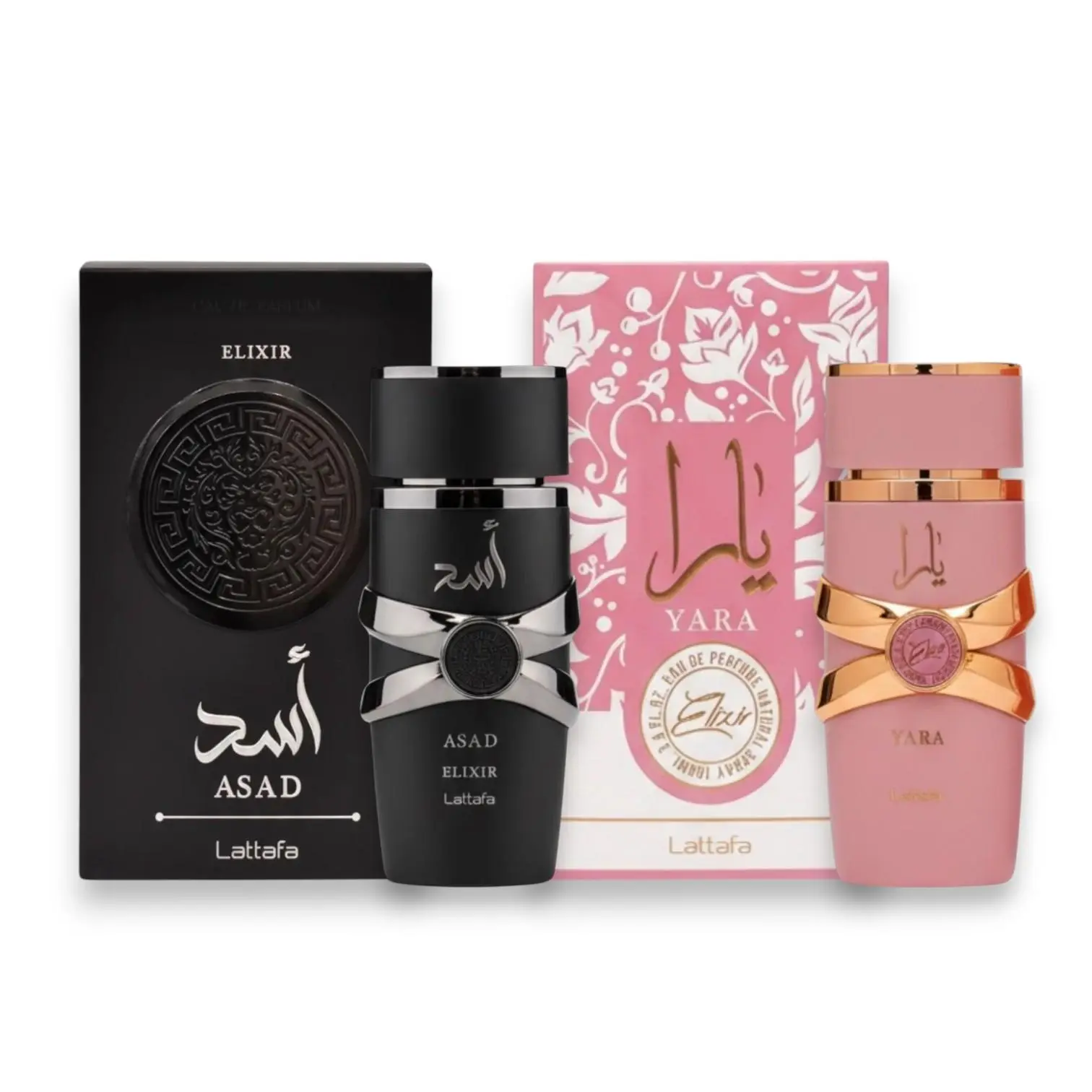 Lattafa Perfumes Multi-Pack | Yara Elixir + Asad Elixir Unisex Eau De Parfum (100 ML) | Pink Pepper, Strawberry S'mores, Vanilla Notes