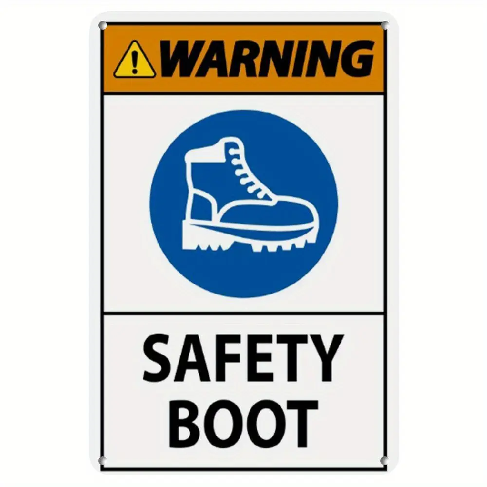 Durable Metal Safety Boot Sign, 12x8 Inch Aluminum Warning Sign for Workplace Safety, Industrial Grade Safety Alert Notice