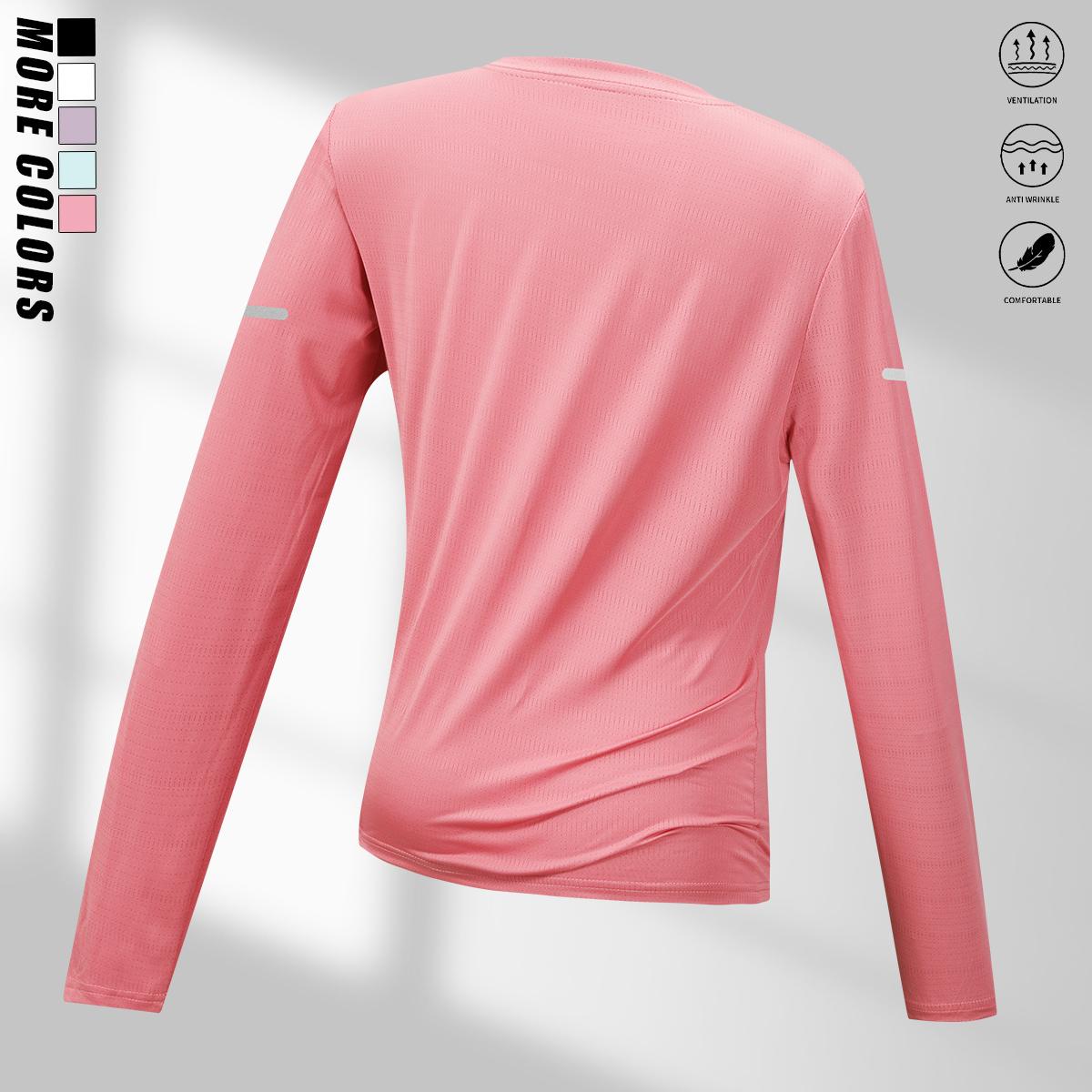 Women's Crewneck Workout Tops (Pack of 4) - Dry Fit Pullover, Plain Long Sleeve Polyester Blouses, Reflective Stripes, Breathable, Lightweight, Comfortable, Normal Fit, Casual Athletic Style, Suitable for Running, Fitness, All Seasons Clothes for Women, W