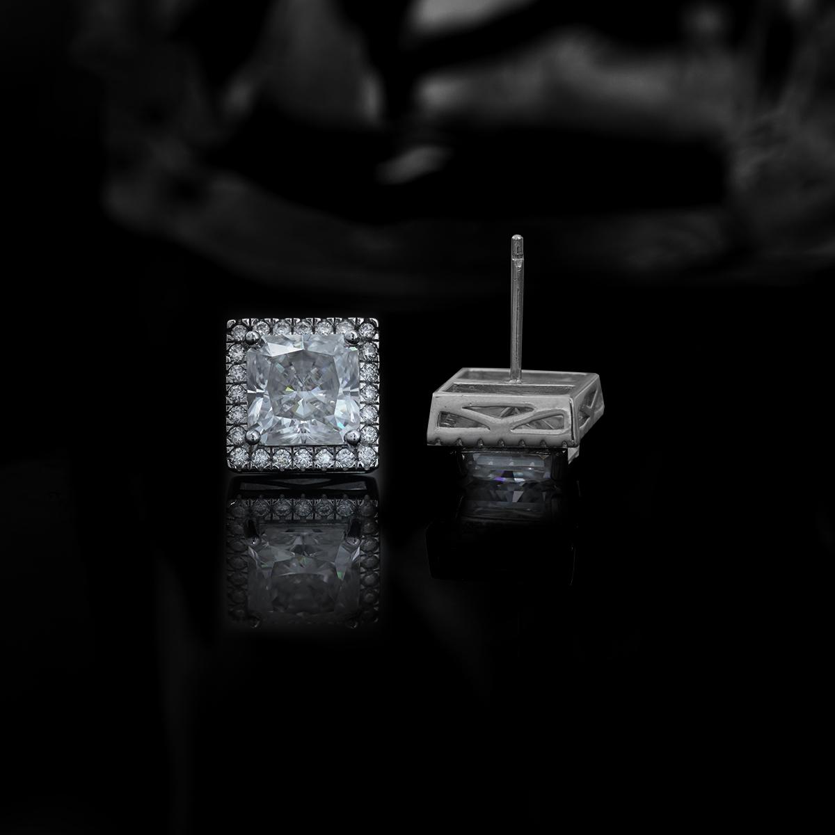 Delzzad S925 Princess Halo Synthetic Moissanite Stud Earring Daily Costume Jewelry Accessories Perfect Birthday Wedding Anniversary Gifts for Women Wedding Set Hypoallergenic Party