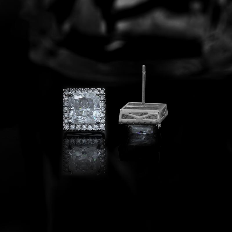 Delzzad S925 Princess Halo Synthetic Moissanite Stud Earring Daily Costume Jewelry Accessories Perfect Birthday Wedding Anniversary Gifts for Women Wedding Set Hypoallergenic Party