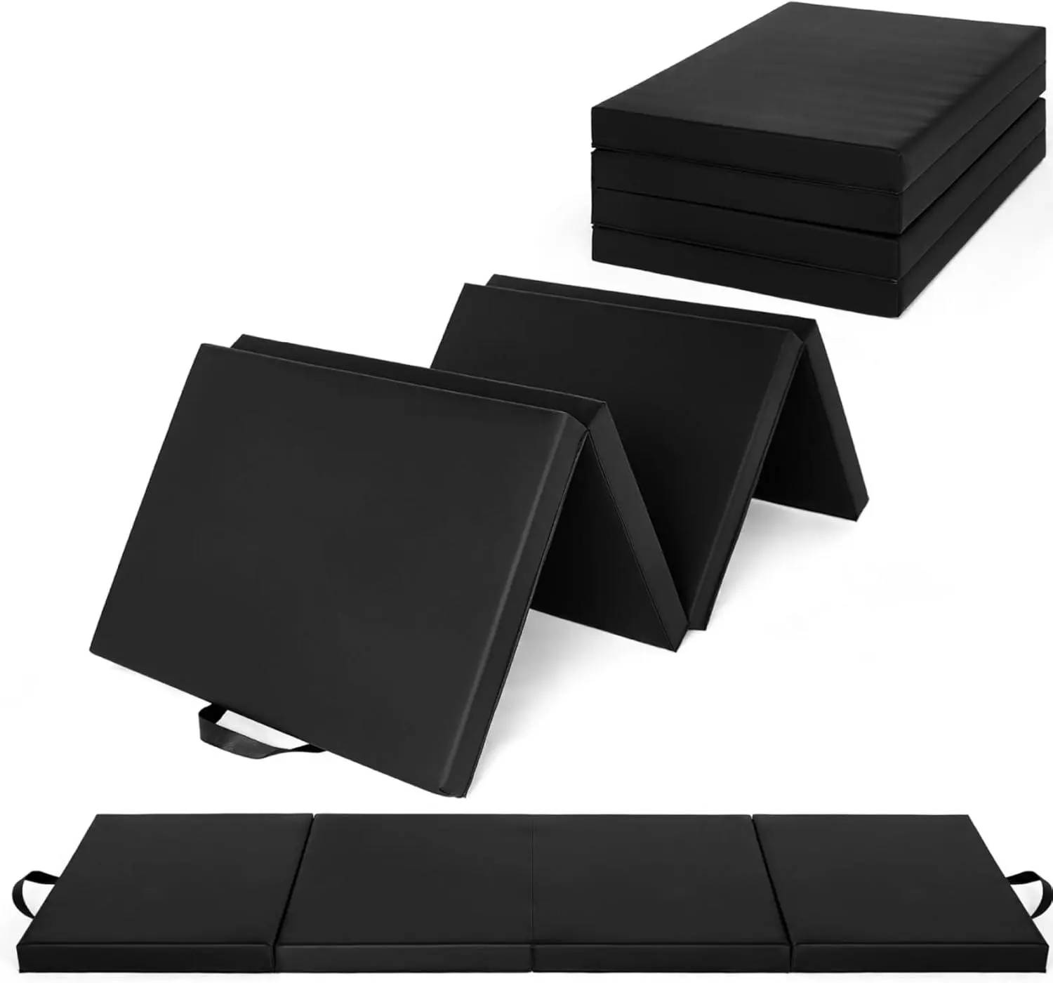 Folding Gymnastics Mat, Thick Portable Exercise and Tumbling Pad for Home Gym, Pilates, Aerobics and Martial Arts Training, Four-Panel Folding Design