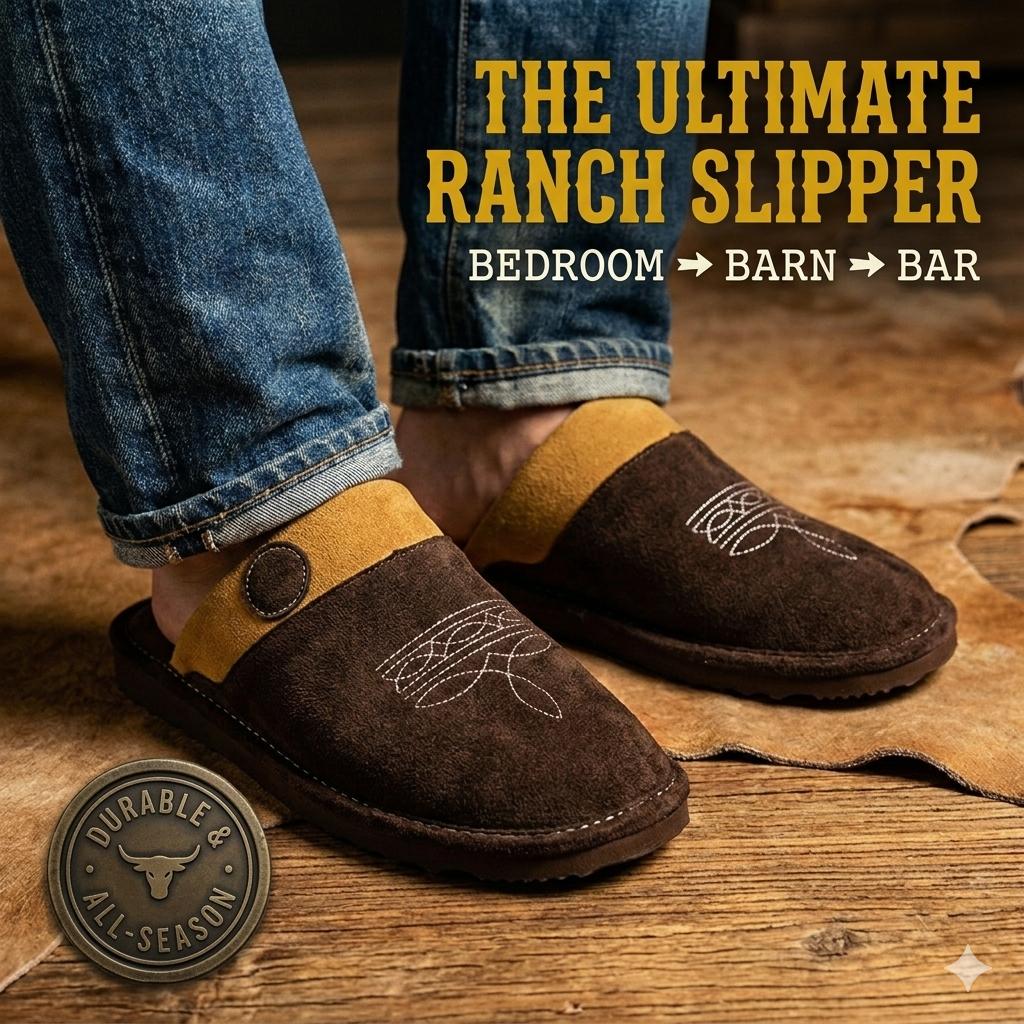 All Season Western Cowboy Boot Stitch Slippers with Square Toe Suede Leather House Shoes for Men & Women Indoor/Outdoor All Season Western Cowboy Boot Stitch Slippers with Square Toe Suede Leather House Shoes for Men & Women Indoor/Outdoor