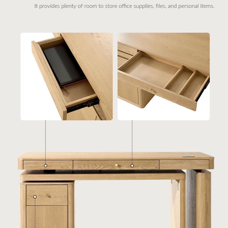 HULALA Veritas Home Office 360-Degree Rotating Desk with Flip-Top Lid Electric Height-Adjustable Design Side Cabinet Drawers Storage L Shaped Wood Finish Ergonomic