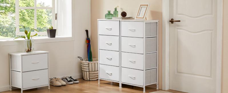 [Deal]  4 Storage Drawer Dresser for Bedroom, Fabric Storage Organizer Unit Chest of Drawers with Wooden Top for Closet, Nursery, Laundry, Living Room