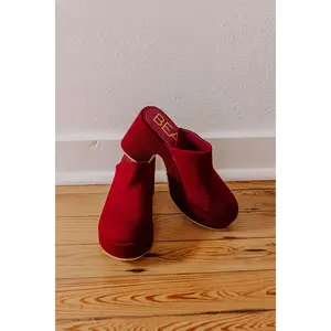 Jayde Corduroy Platform Clog Heels in Wine
