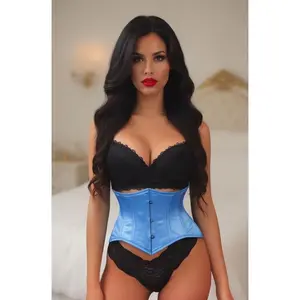 Lavish Lt Blue Satin Mini Cincher Underbust Corset Waist Cincher Busk Closure