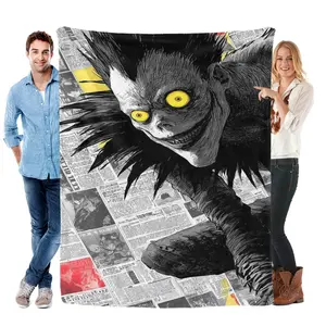 Death Note Ryuk Flannel Blanket - Spooky Shinigami Design, Cozy Newspaper Print Throw for Anime Fans, Ultra-Soft Warm Fleece Blanket for Sofa, Bed & Lounge, Perfect Gift for Manga Lovers