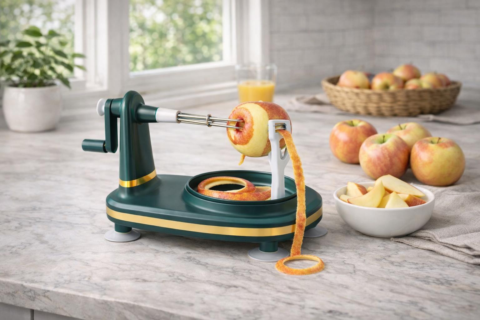 Hand Cranked Apple Peeler Machine, Manual Fruit Peeler Slicer and Rotating Kitchen Peeling Machine for Apples, Potatoes and Pears, Easy Use Kitchen Gadget for Peeling, Coring and Slicing Fruit for Baking, Snacks, Pies and Daily Food Prep