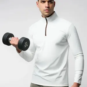 Fioboc Men's SmoothBlend Slim Fit Half-Zip Mock Neck T-Shirt - Contrast Trim Casual Basic Long Sleeve Top