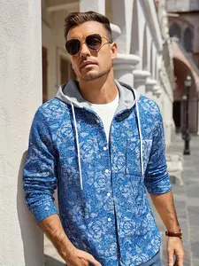 Men's Flannel Hoodie Shirts Casual Button Down Plaid Shirt Jackets