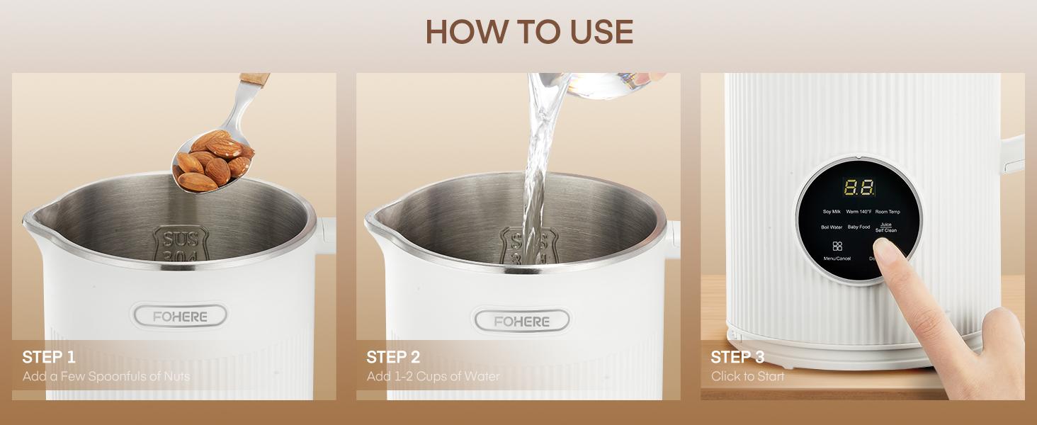 FOHERE 8 in 1 Nut Milk Maker Machine, 35oz Soy Milk Maker with 8 Upgraded Blades for Homemade Almond, Oat, Soy, Juice, Plant Milk, Delay Start/Self Cleaning/Keep Warm/Boiling Water