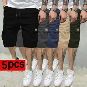 Men’s Summer Cargo Bermuda Shorts, Pack of 5 — Available in multiple colors; loose straight-leg casual shorts with trendy pocket design; breathable, wear-resistant athletic mid-length shorts; versatile for young men.