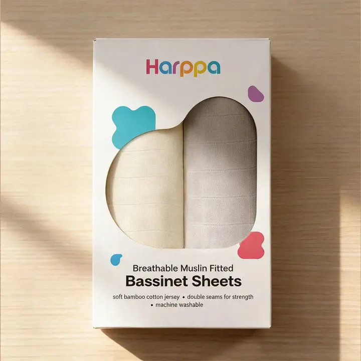 [ backtoschool ] 2-Pack Bamboo Cotton Fitted Bassinet Sheets - Breathable, Double Layer, Snug Elastic Design for Baby & Maternity Use newborn baby stuff baby items