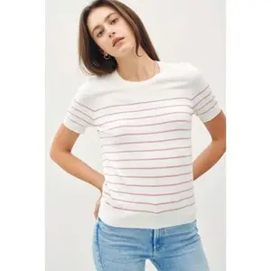 Fine Striped Short Sleeve Knit Top