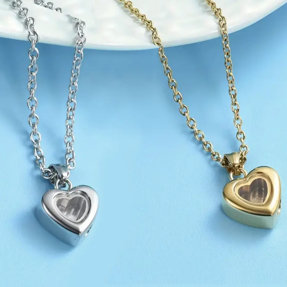 Quality Stainless Steel Cremation Keepsake Glass Heart Pendant Necklace